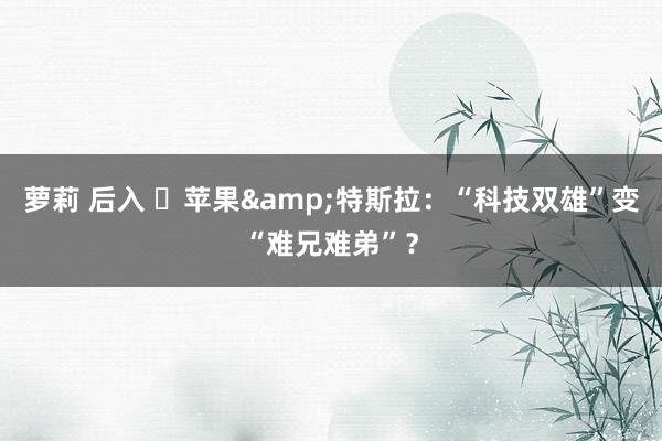 萝莉 后入 ​苹果&特斯拉：“科技双雄”变“难兄难弟”？