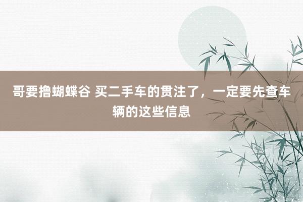 哥要撸蝴蝶谷 买二手车的贯注了，一定要先查车辆的这些信息