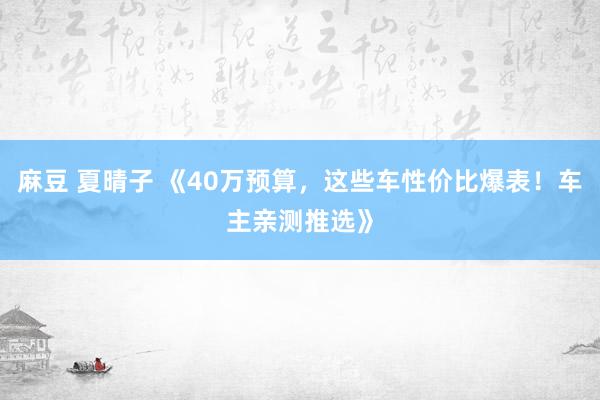 麻豆 夏晴子 《40万预算，这些车性价比爆表！车主亲测推选》
