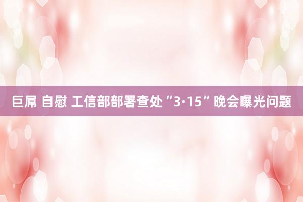 巨屌 自慰 工信部部署查处“3·15”晚会曝光问题